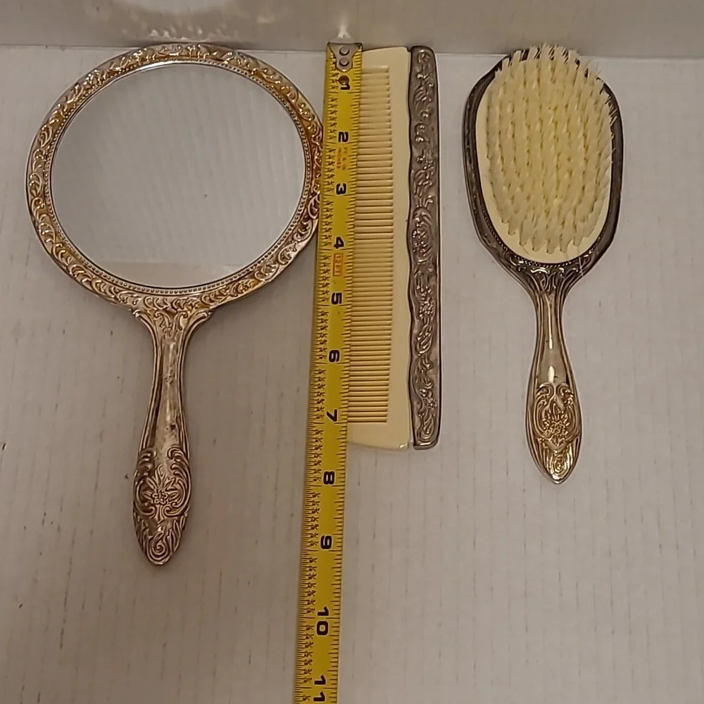 NIB Vintage 4 Piece Silver Plated Vanity Set in Original Box